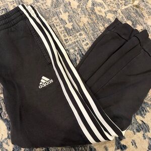 Adidas Kids Black Joggers with White Stripes